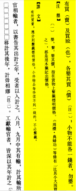 △“买卖的时候，应分别挂上价格标签标明价格，小件物品每件不到一钱的，不必悬挂标签。”